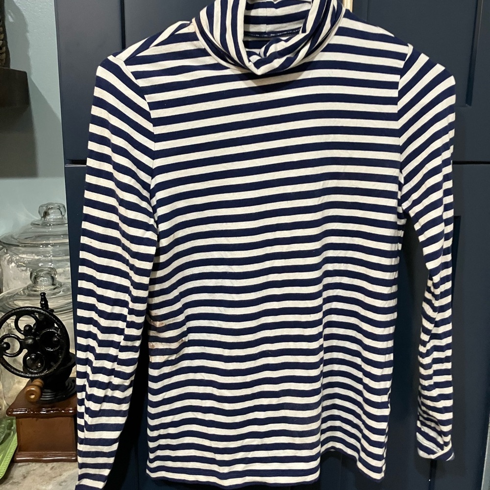 Striped Navy and White Turtleneck Top